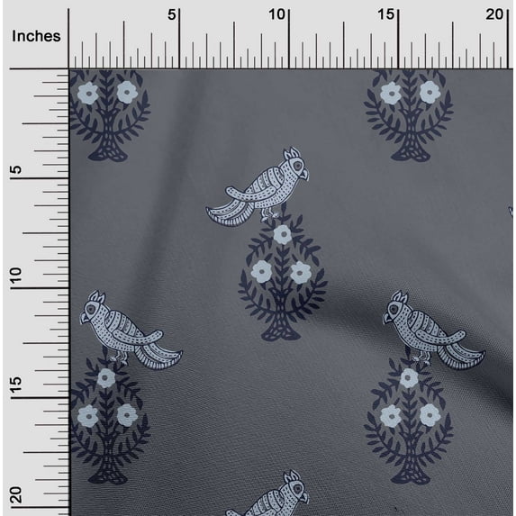 oneOone Cotton Flex Fabric Leaves|Bird & Floral Block Print Fabric BTY 40 Inch Wide
