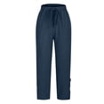 thumbnail image 3 of Women Casual Lightweight Drawstring Elastic Waist Cropped Pants with Pockets Blue L, 3 of 6