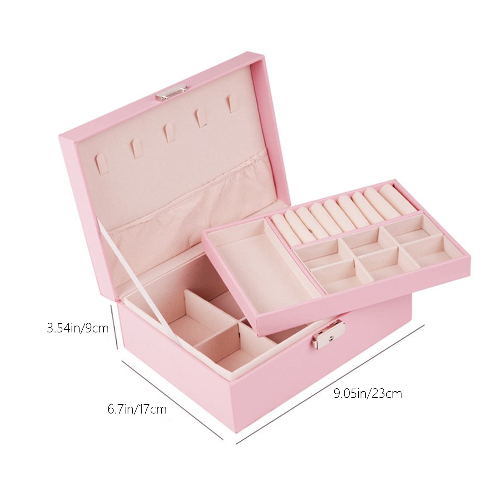 Jubipavy Leather Large Capacity Jewelry Box Earrings Necklace Jewelry Storage Box With Lock 2-Layers Display Jewelry Box