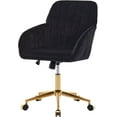 thumbnail image 7 of Black Cute Vanity Chair with Wheels, Velvet Home  Office Desk Chair, Swivel Makeup Chair with Back, Metal Base Upholstered Nail Tech Chairs for Make Up Room Bedroom (Black + Velvet), 7 of 7