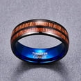 thumbnail image 2 of 8mm Men's Wood Tungsten Ring Black Blue Wedding Band Brushed Finish Center Dome Style, 2 of 6
