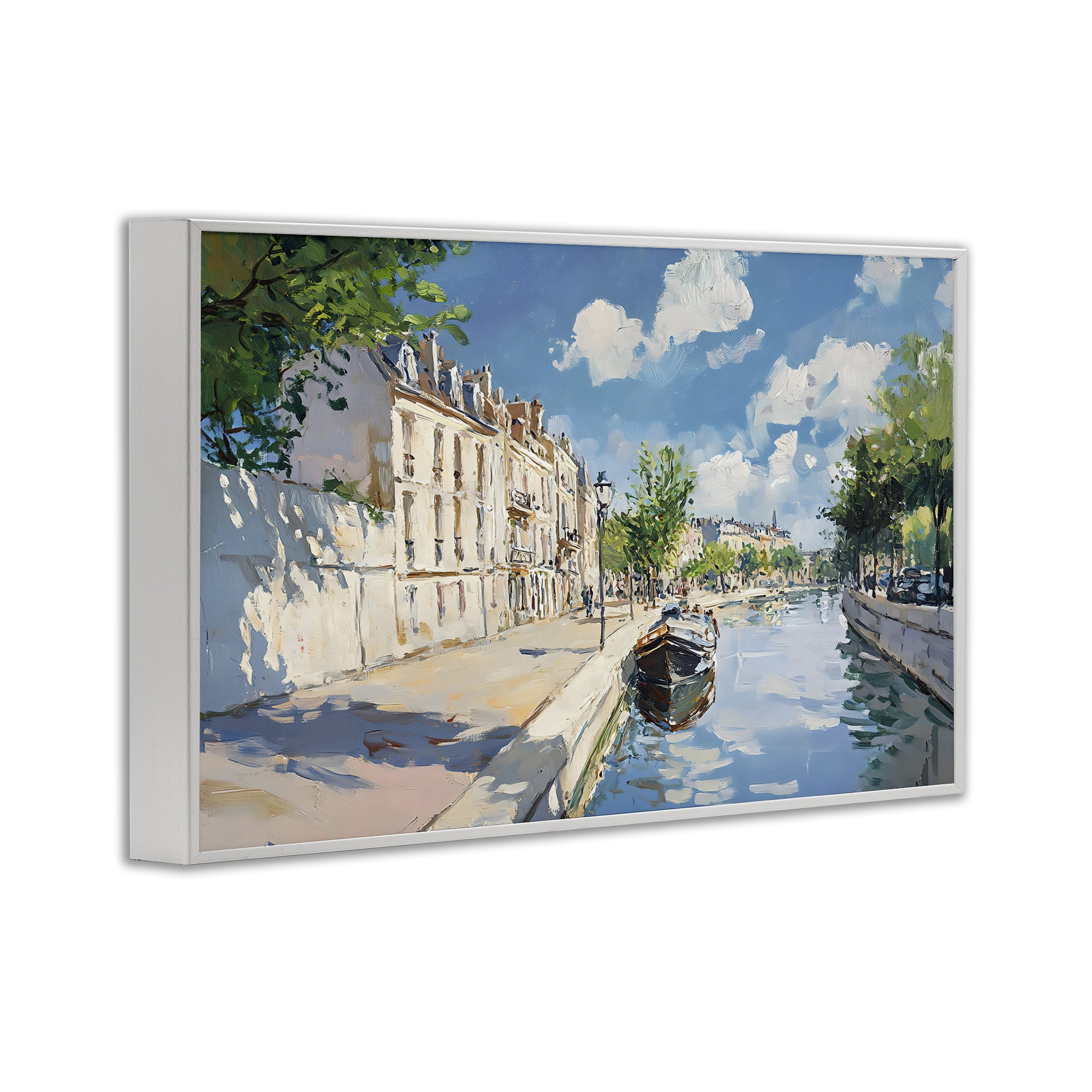 Stupell Industries Boat in Canal Summer Reflection White Framed Giclee Art, design by Creative Studio