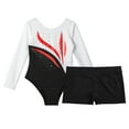 thumbnail image 5 of YONGHS Kids Girls Shiny Diamond Ballet Dancewear Long Sleeve Gymnastics Leotard with Shorts Set White&Black 12, 5 of 6
