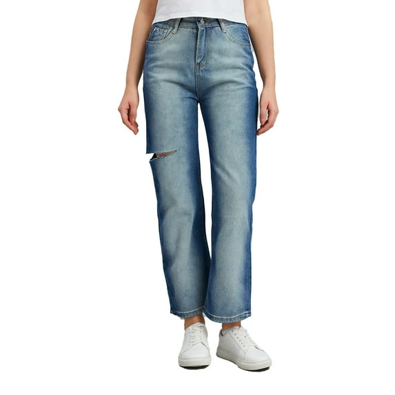 Lovito Casual Denim Pocket Ripped Jeans