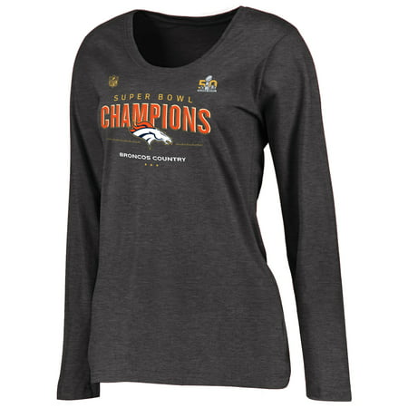 Denver Broncos Women's Super Bowl 50 Champions Trophy Collection Locker Room Scoop Neck Long Sleeve T-Shirt - Dark Gray -