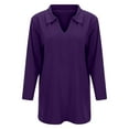 thumbnail image 5 of Rggeeun T-Shirts For Women Casual Turn Down Collar Slim Fit Three Quarter Sleeve Solid Color Loose Basic Top Soft Stretch Comfortable Daily Wear Blouse,Purple,Xxl, 5 of 8