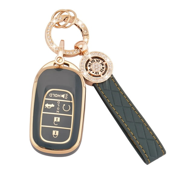 for Honda Key Fob Cover with Leather Key Fob Keychain, 5 Buttons Soft TPU Keys Shells Compatible with 2023 2024 Honda Civic Accord Pilot CR-V HR-V Smart Key Fob Case,