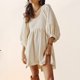 thumbnail image 4 of Vestido de manga Linterna Casual Una línea Mujer Color sólido Traje diario Kuymtek  Beige T S para Mujer, 4 of 6