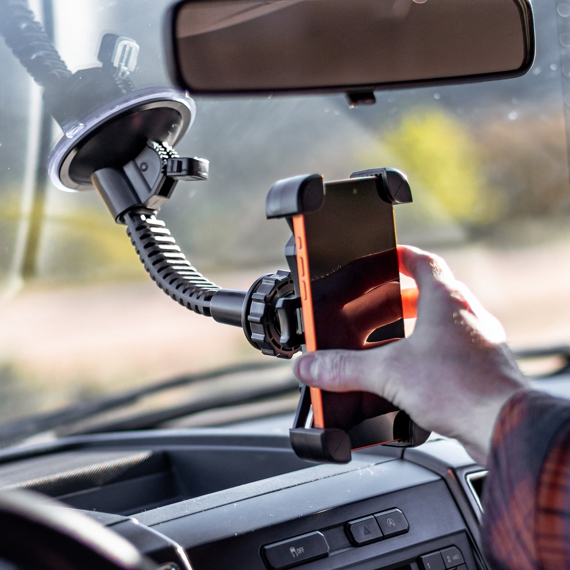 ToughTested Mammoth Windshield Phone Mount with Double-Ribbed Gooseneck, Extra-Large 4.25” Suction Cup, 4-Way Locking Claw Grip, 360° Rotation & One-Button Release