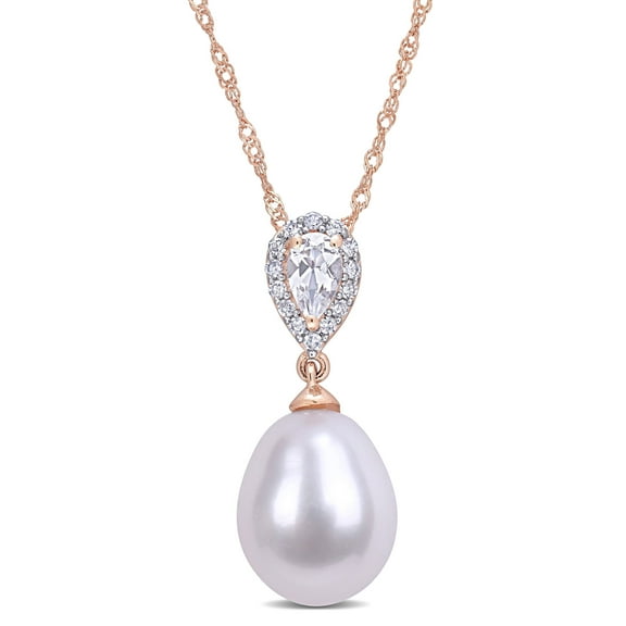 Everly Women's Cultured Pearl and Topaz 10k Rose Gold Necklace