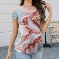 thumbnail image 6 of JTZGDY Cold Shoulder Tops for Women Cute Floral Pattern Printed Summer Short Sleeve V Neck Basic Tunic Tees Loose Flowy Cozy Tshirt Blouse Wine M, 6 of 8