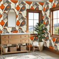 thumbnail image 4 of Boho Peel and Stick Wallpaper 23.6in x 9.8ft Art Nouveau Birds Flowers Seamless Orange Black Contact Paper Vinyl Self-Adhesive Removable Wall Paper for Bedroom Nursery Decor Renter Friendly, 4 of 8