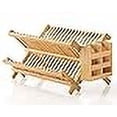 thumbnail image 3 of HBlife Dish Rack, Bamboo Folding 2-Tier Collapsible Drainer Dish Drying Rack with Utensils Flatware Holder Set (Dish Rack with Utensil Holder), 3 of 4