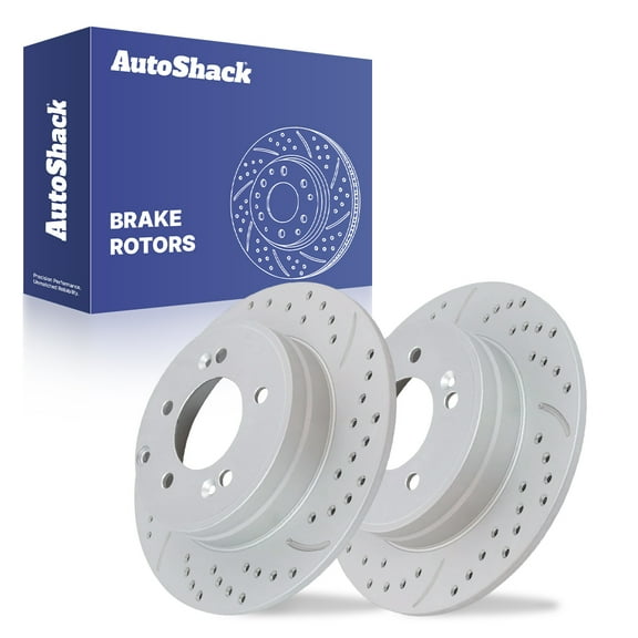 AutoShack Rear Solid Drilled & Slotted Coated Brake Rotor Silver Matte Finish 2-PC Set Replacement for 2011-2019 Hyundai Sonata 2011-2020 Kia Optima 2012-2017 Hyundai Azera TurboGuard 11.18" (284 mm)
