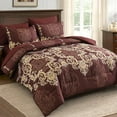 thumbnail image 2 of 7 Pieces Burgundy Comforter Set King Size, Damask Bed in a Bag for King Bed, Lightweight Microfiber Boho Bedding Sets with Comforter, Sheet, Pillowcases & Shams for All Season(90"x104"), 2 of 9