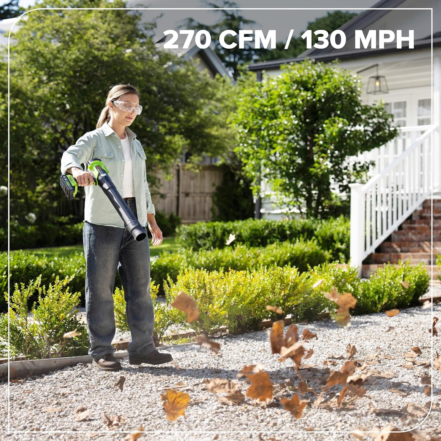 Greenworks 24V (130 MPH / 270 CFM) Brushless Compact Leaf Blower, Powerful for Yard, Patio, Deck and Driveway Cleanup, Includes 3.0Ah USB-C Battery and GaN Charger