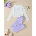 thumbnail image 2 of Kucnuzki 7 Years Big Girls Outfit Sets 8 Years Girl Winter Clothes Long Sleeves Knitted Top Butterfly Crop Tops Solid Color Cargo Pants Set 2pcs Kid Child Warm Clothing Purple, 2 of 9