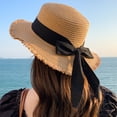 thumbnail image 1 of LinYooLi Hat Spring And Summer Female Fashion Straw Hat Seaside Holiday Beach Hat Flat Top Floating Strap Bow And Sun Hat, 1 of 9
