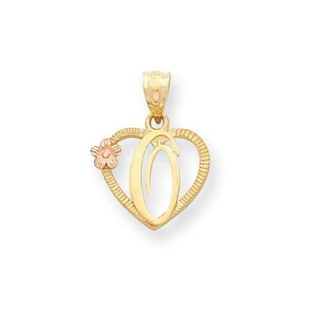14k Two Tone Gold Initial O in Heart Charm Pendant