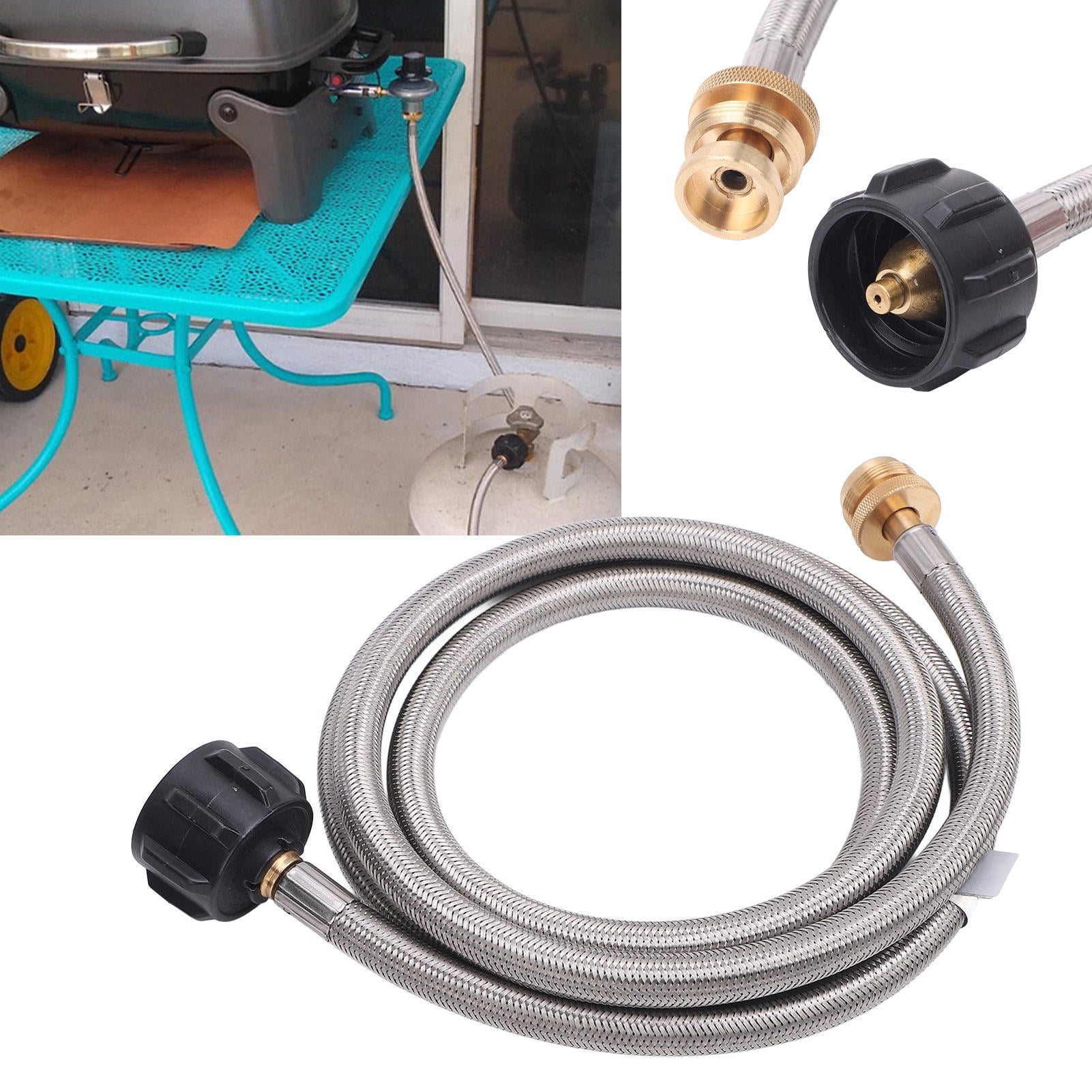Suodoka 5‑ft Stainless Steel Gas Hose Adapter – 1‑to‑20lb Extension for Buddy Heaters, Weber Q, Blackstone & Coleman Grills