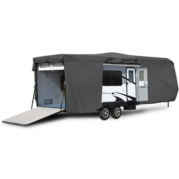 Waterproof Durable Rv Motorhome Travel Trailer Toy Hauler Cover Fits Length 27 30 Camper Zippered Panels Allow Access To The Door Engine Side Storage Areas And Ramp Com - Toy Hauler Party Deck Kit Diy