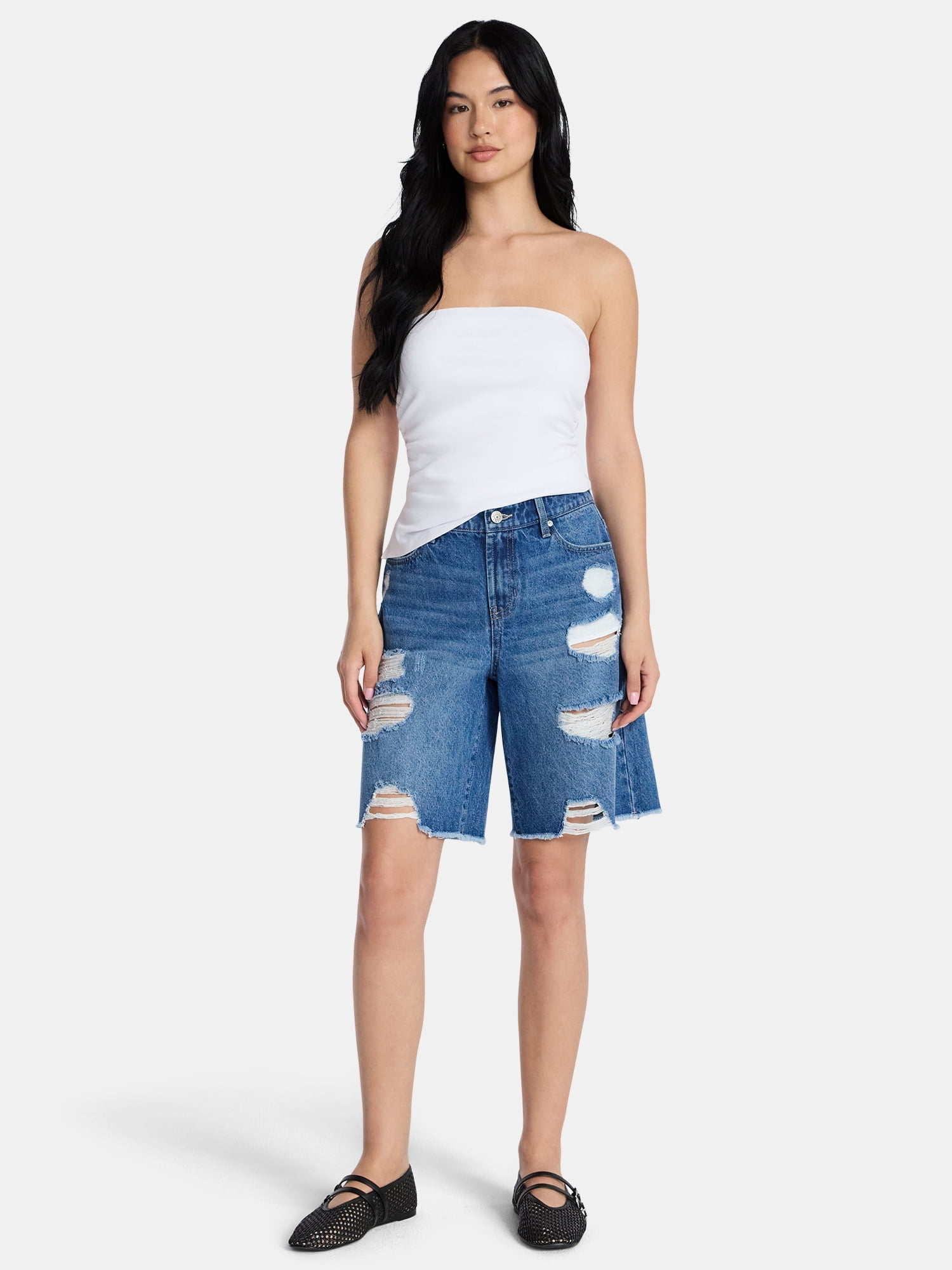 Madden NYC Women’s Distressed Cotton Jorts, Sizes XXS-XXL