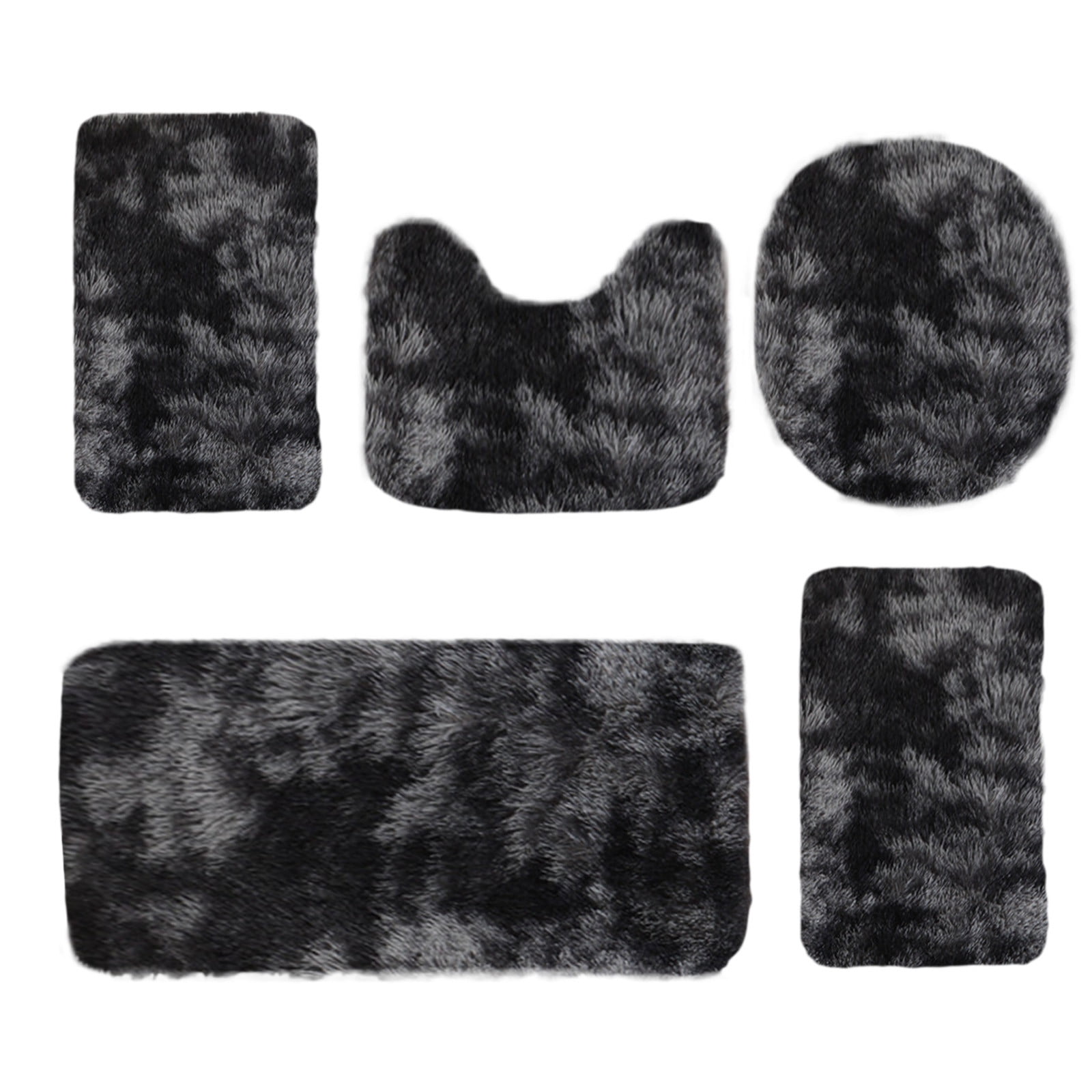 5-Piece Mixed Color Bathroom Rugs Set, Non Slip Long Plush Mat, Water Absorbent Toilet Carpet for Shower Floor