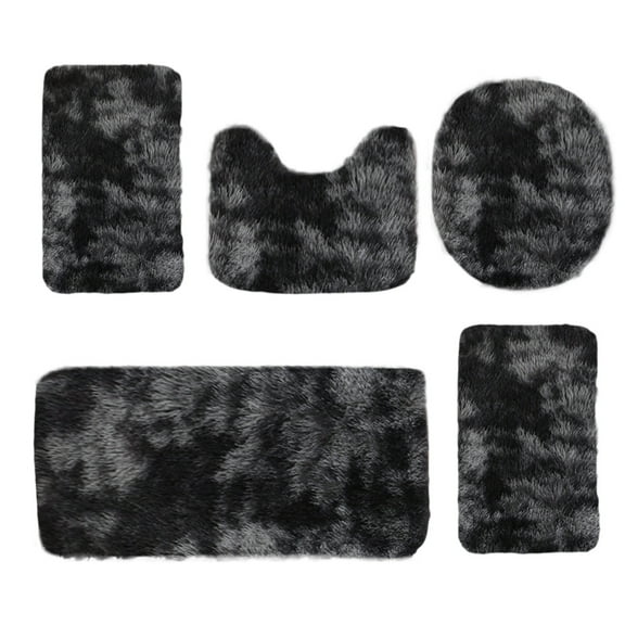 Btomtd 5pcs Mixed Color Bath Rug Set Plush Floor Mat Absorbent Layer Toilet Cover Fast Dry Thickened Machine Washable Rug, Black