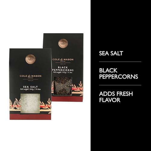 Cole & Mason Gourmet Spice Refill Box - Pairs Well with Chicken, Beef, Pork & More - Peppercorn Refill for Salt & Pepper Mill Grinder - Sea Salt & Black Pepper 15.9 Oz Box Set