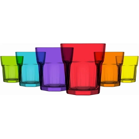 LAV Colored Drinking Glasses Set of 6 - Colored Glass Cups 10.25 Oz - Colorful Drinking Glasses - Multicolor Water Drinking Glass Set