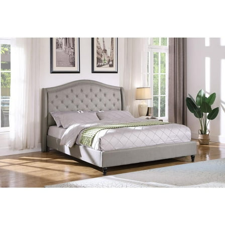 Best Master Furniture Eastern King Tufted Upholstered Panel/Platform Bed, Grey