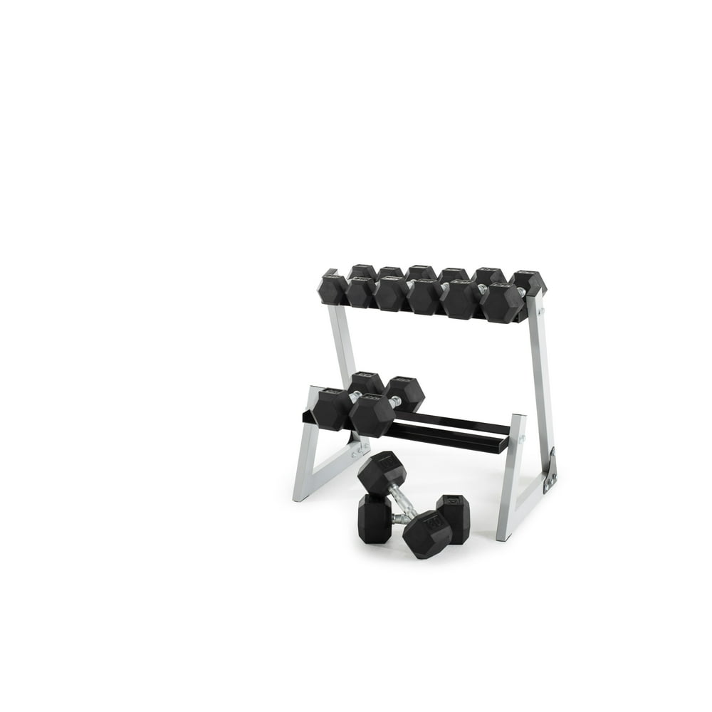 Weider 200 lb. Rubber Hex Dumbbell Weight Set with Weight Rack