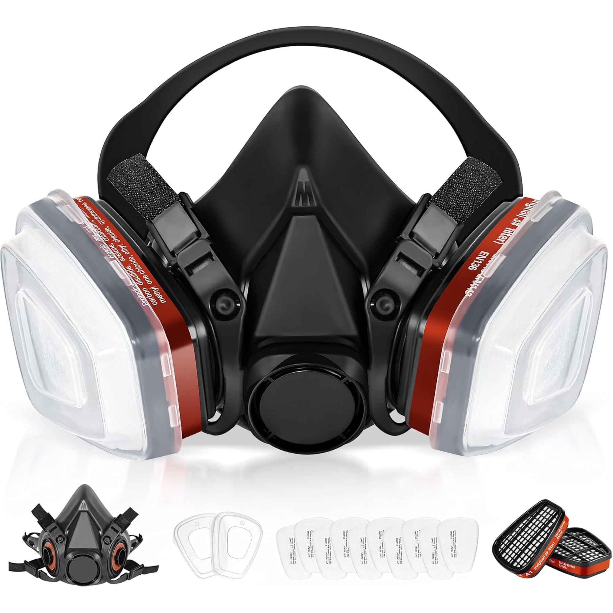 Respirator Gas Mask With 6001 Filters,6200 Half Face Respirator Reusable Gas Mask for Spray Paint Chemical Epoxy Resin Woodworking Sanding Welding
