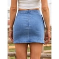 thumbnail image 3 of DARING DIVA Women's Wrap Front Bow Stretchy Bodycon Jean Skirts Small Blue, 3 of 6