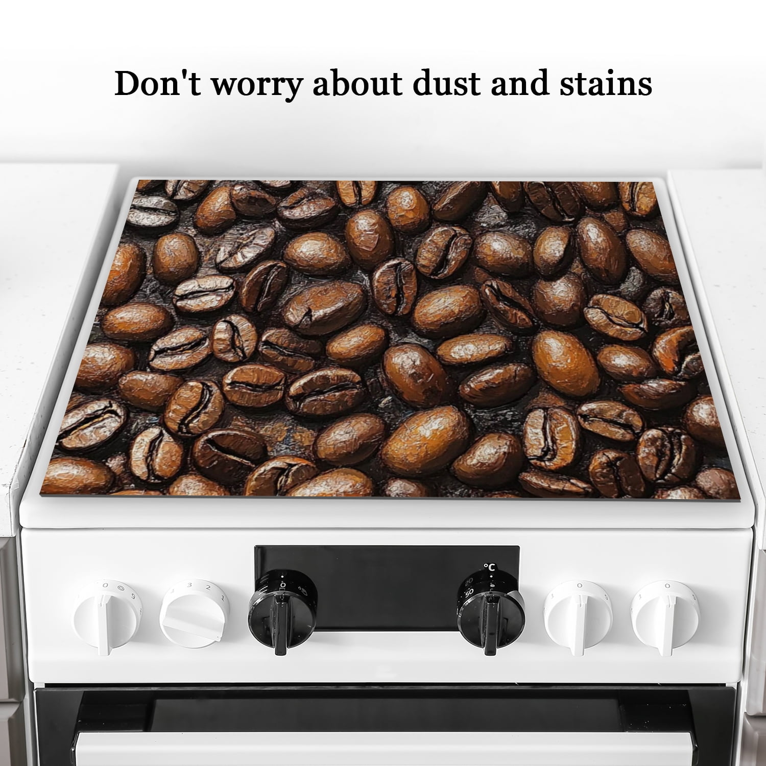 Square Stovetop Cover for Electric Stove, Coffee Beans Glasstop Stove Covers, Oilproof Waterproof Countertop Cover Mat For Kitchen RV (28×20 Inch)