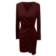 thumbnail image 4 of Women's Dress Office Style Workplace Long Sleeve V-Neck Party Dress (Red L), 4 of 4