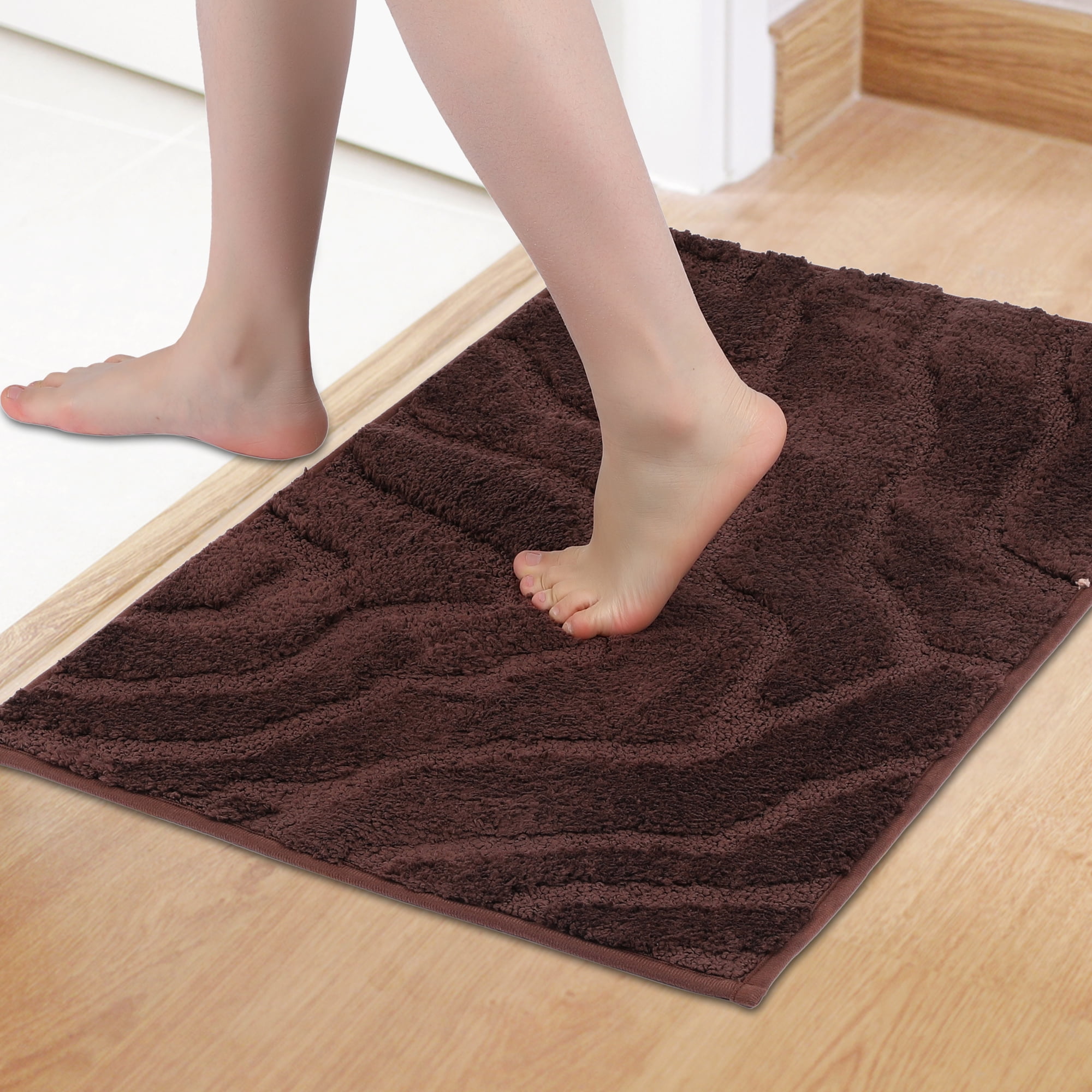 Unique Bargains Bath Rugs Non Slip Washable Soft Absorbent Mat Quick Dry Brown 20" x 32"