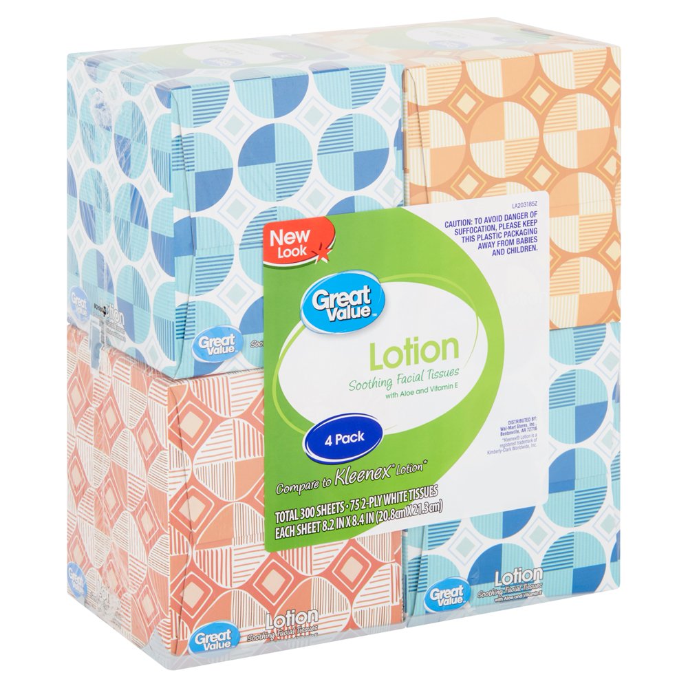 Great Value Lotion Soothing 3Ply Facial Tissues with Aloe and Vitamin