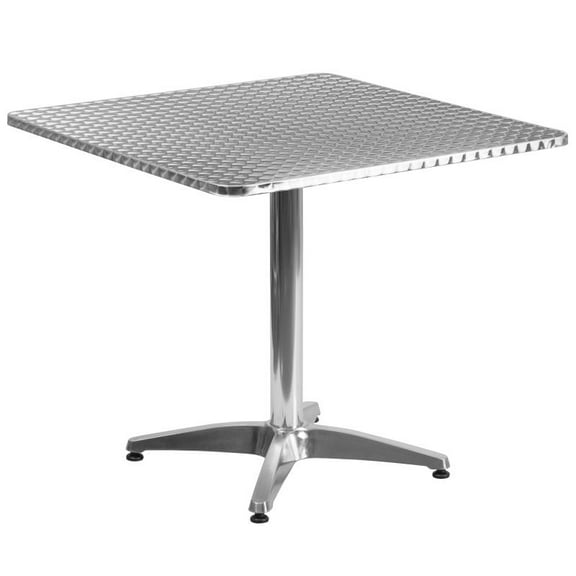 31.5'' Square Silver Aluminum Commercial Restaurant Dining Table with Metal Base For Indoor or Outdoor Use