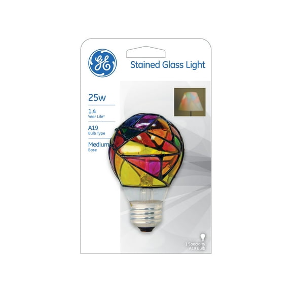 GE Lighting Stained Glass Light Bulb, 25 Watt, Multi-Color Decorative Bulb, Medium Base