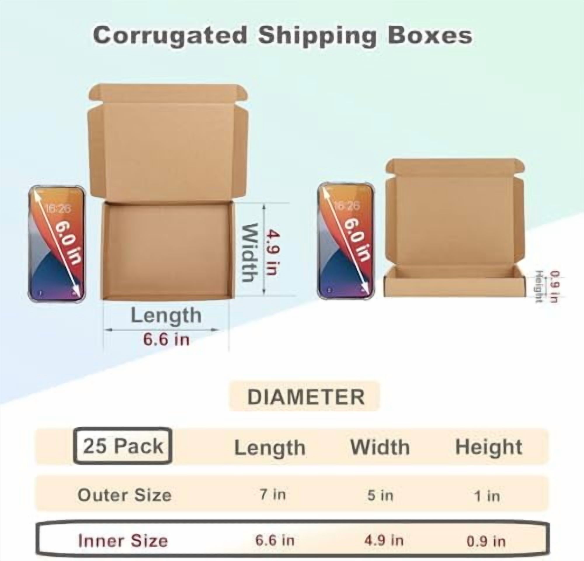 7x5x1 Inches Shipping Boxes Pack of 25, Small Corrugated Cardboard Box for Mailing Mailer Packing, Brown