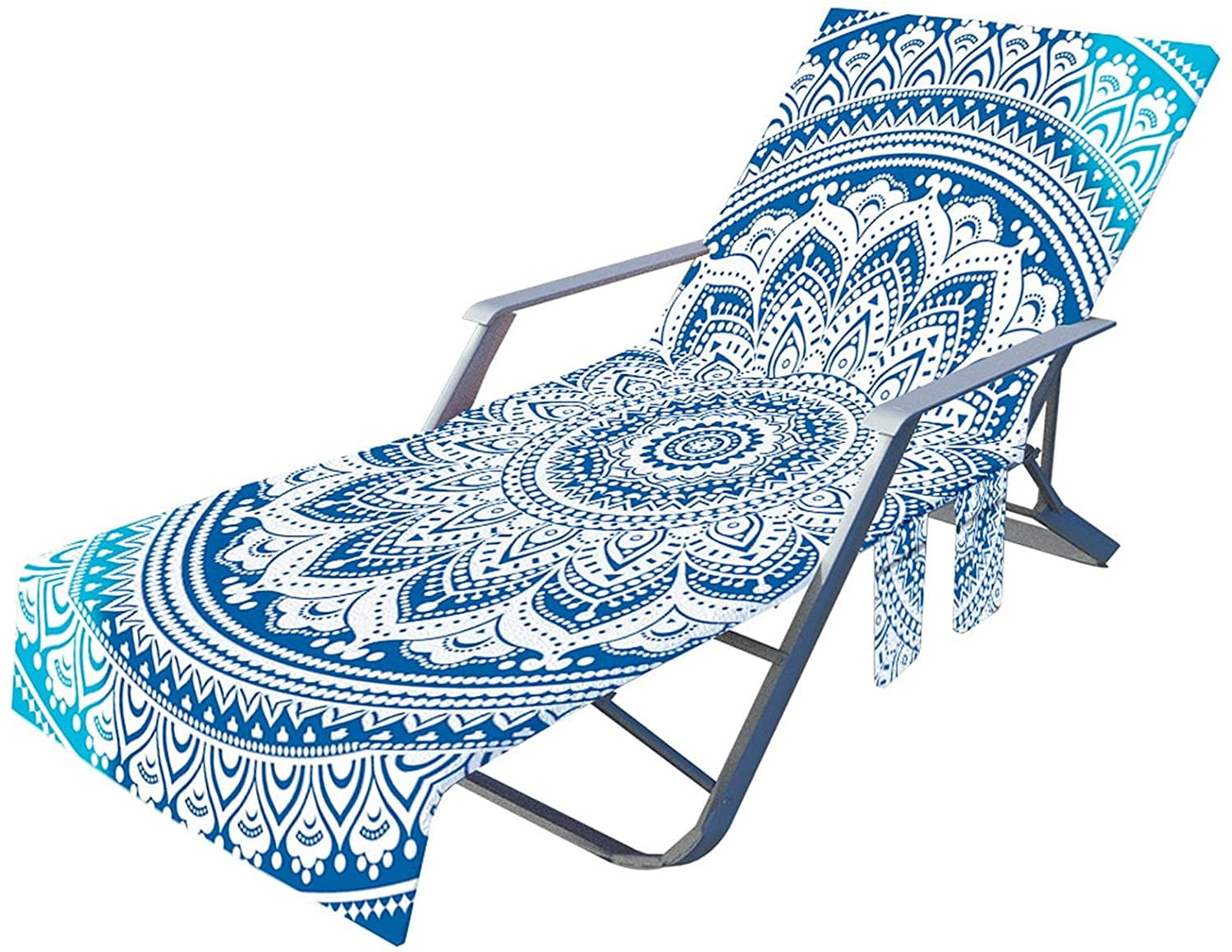 EE Beach Chair Cover with Side Pockets, Microfiber Terry Chaise Lounge Chair Beach Towel Cover