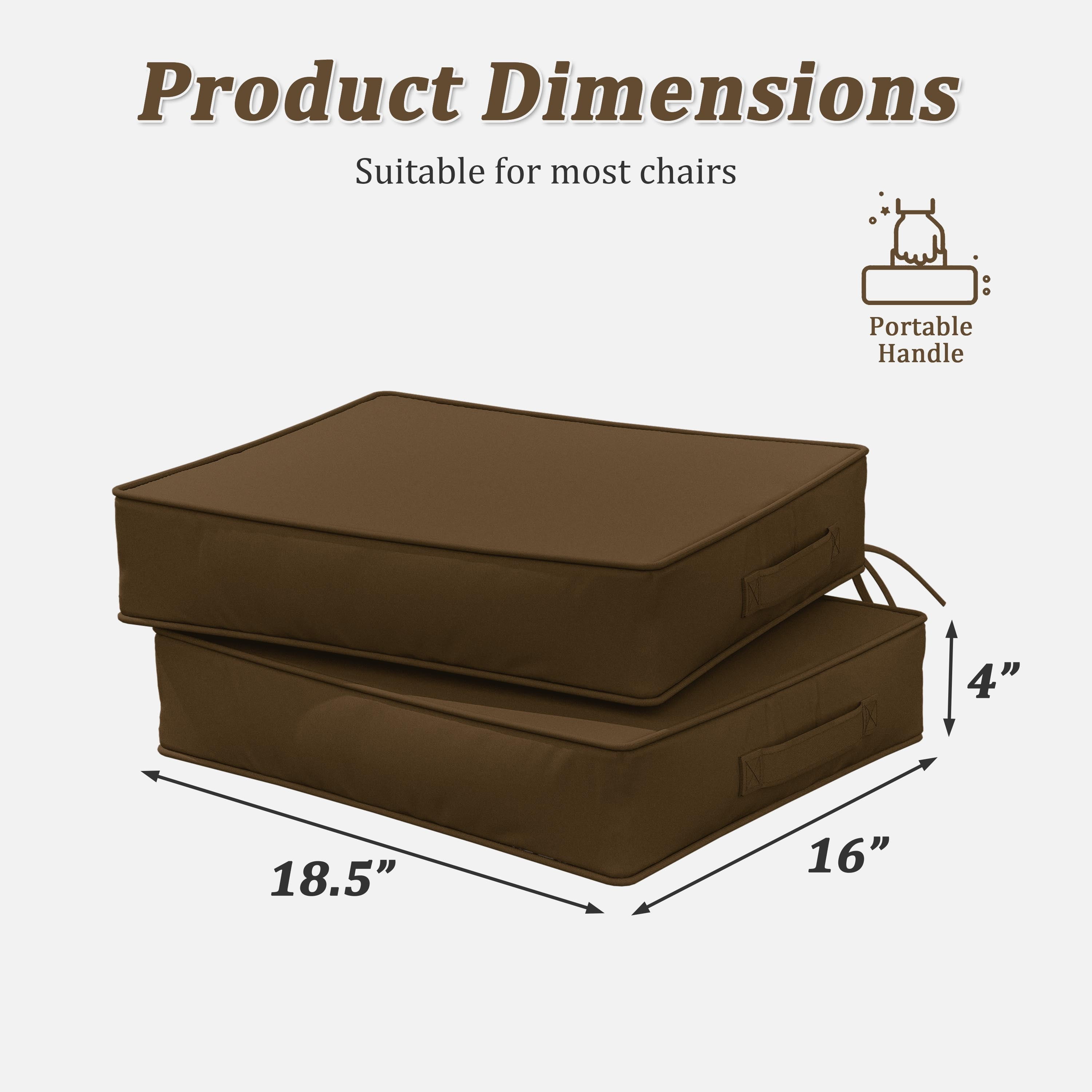 Pakunoda Outdoor Chair Cushions 18.5 X 16 X 4 Inch, 2-Piece Patio Seat Pad Cushions, Waterproof Outdoor Seat Cushions Square Corner with Handle and Ties, Chocolate