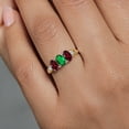 thumbnail image 4 of Gem Stone King 925 Silver and 10K Yellow Gold Green Nano Emerald Red Rhodolite Garnet and White Lab Grown Diamond Ring for Women | 1.42 Cttw | Size 5, 4 of 4