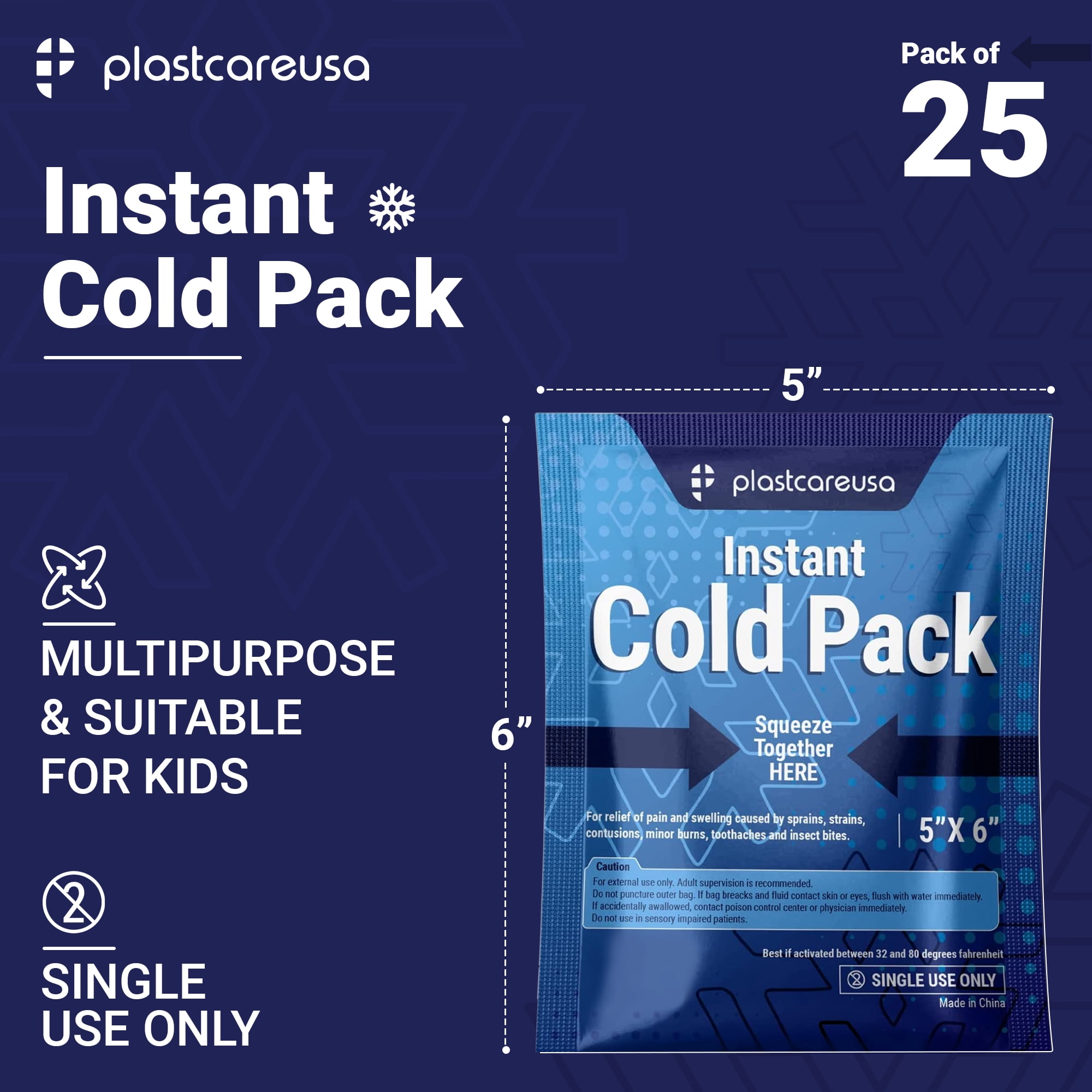 25 Pack 5" X 6" Disposable Ice Packs for Injuries, Swelling, Muscle & Joint Aches for Pain Relief