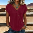 thumbnail image 2 of hoksml Women's Casual Short Sleeve Button Blouse, V-Neck Cotton Loose Fit Top Solid Color Summer Shirt, 2 of 5