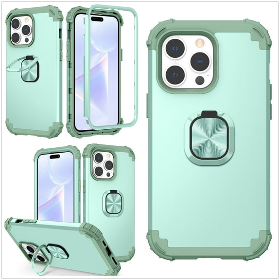 Elehold Hybrid Rugged Case for iPhone 14 Pro with Magnetic Ring Holder Kickstand Hard PC Soft Silicone Anti-Scratch Shockproof Protective Case For iPhone 14 Pro 6.1 inch,Green