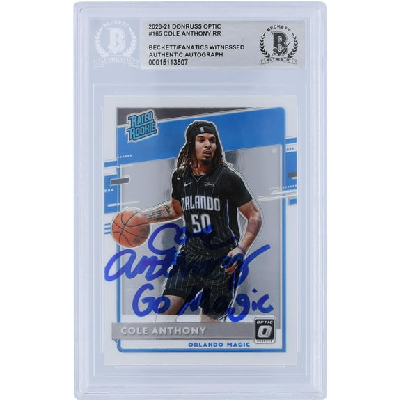 Cole Anthony Orlando Magic Autographed 2020-21 Panini Donruss Optic #165 Beckett Fanatics Witnessed Authenticated Rookie Card with "Go Magic" Inscription - Fanatics Authentic Certified