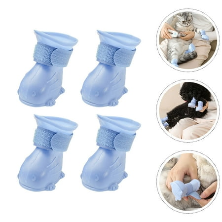 GOOHOCHY 4 Pcs Traction Dog Waterproof Rain Boots Breathable Dog Shoes 7X6.5X3.5CM Blue