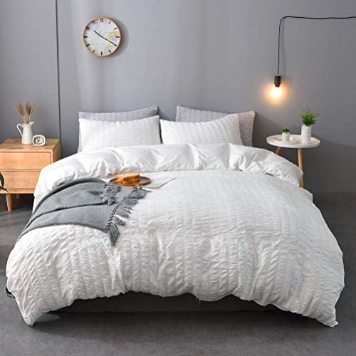 M Meagle 3 Pieces Textured Duvet Cover, White Textured King Size Duvet Cover